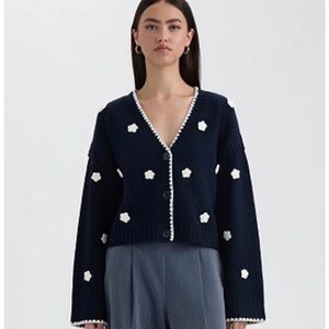 NVLT Navy Cardigan with 3D White Floral Design